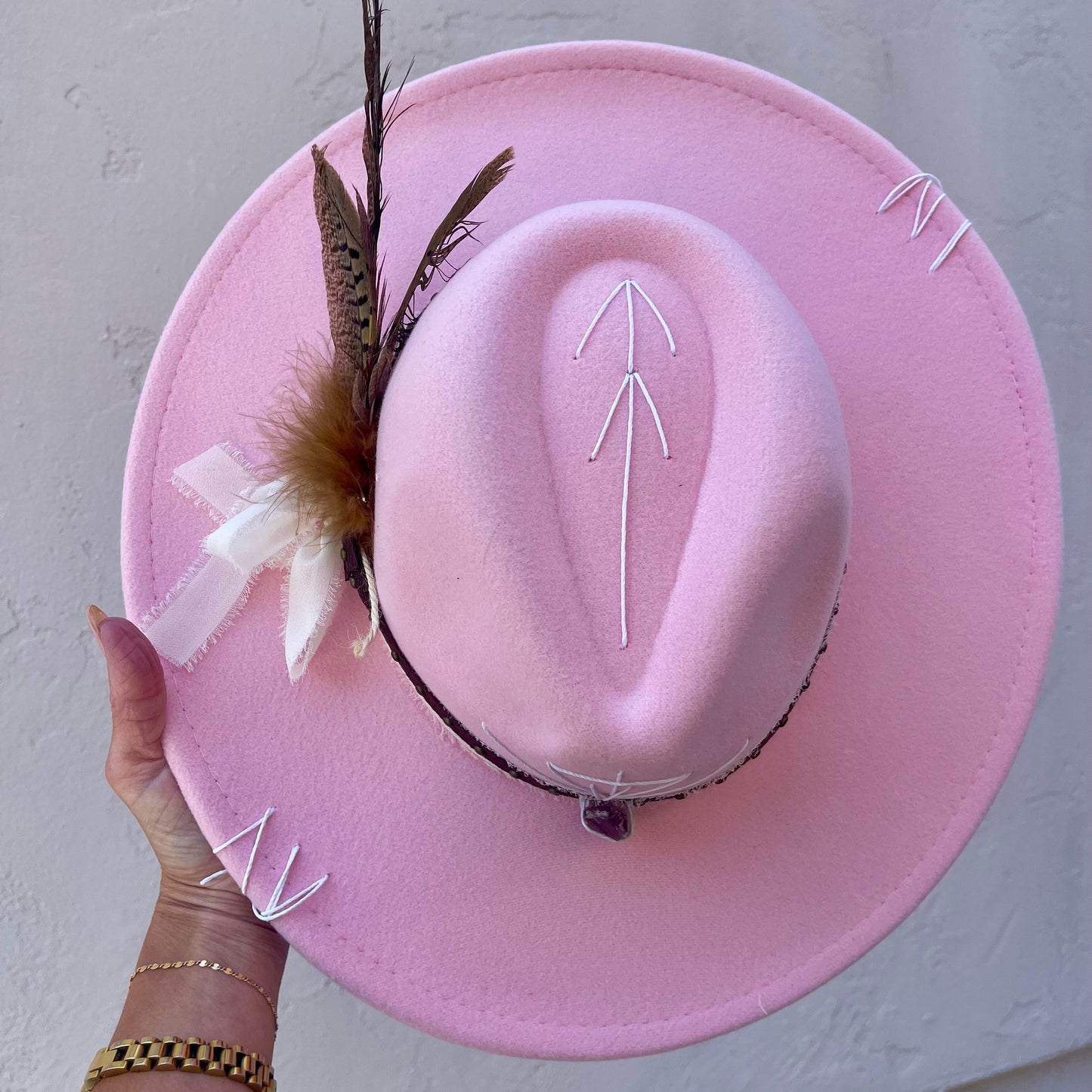 Seta da Alma – Pastel Pink with Amethyst & Brown/ Cream Band